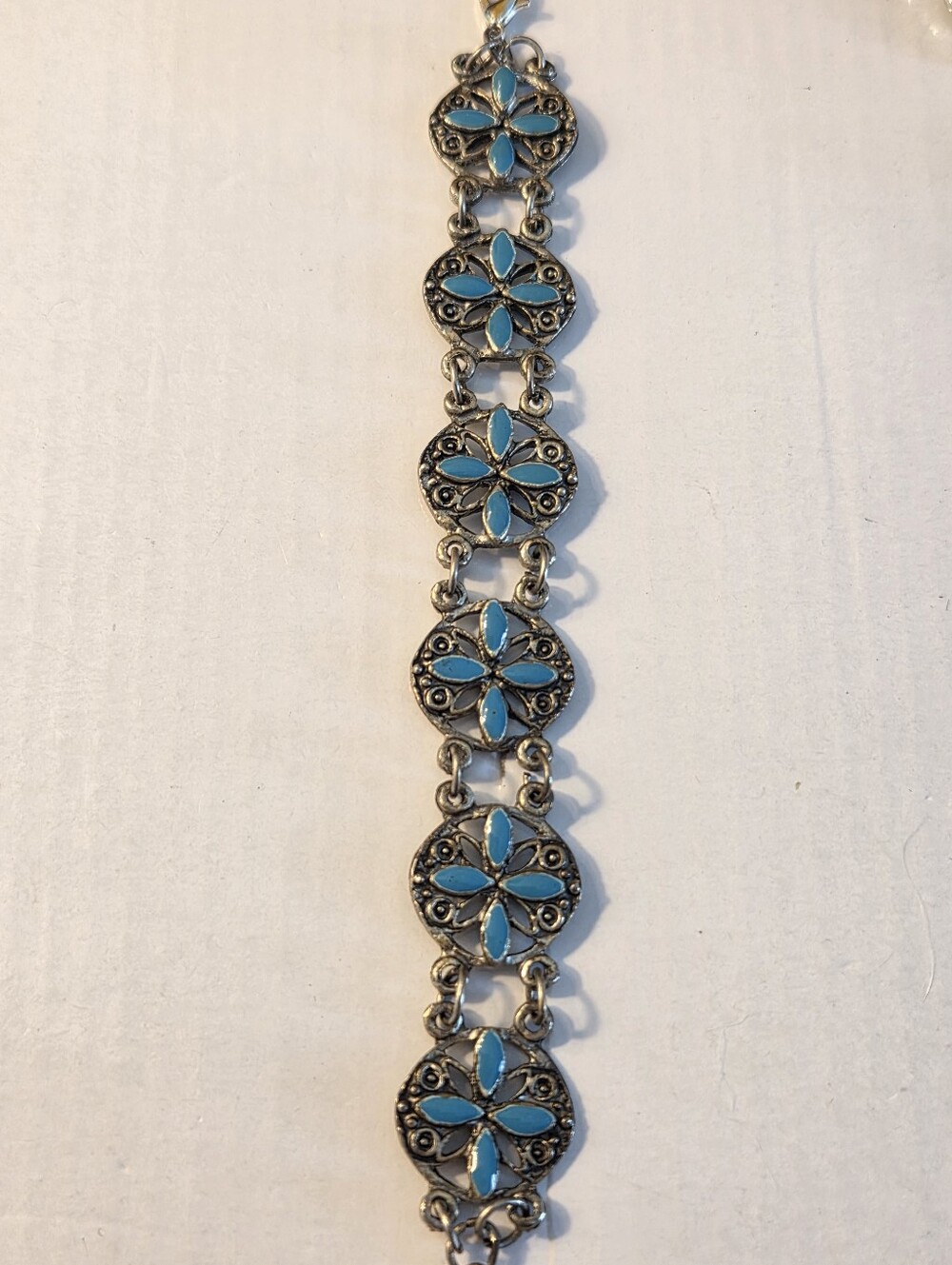 Turquoise Blue Floral Link Bracelet - Women's Jewelry